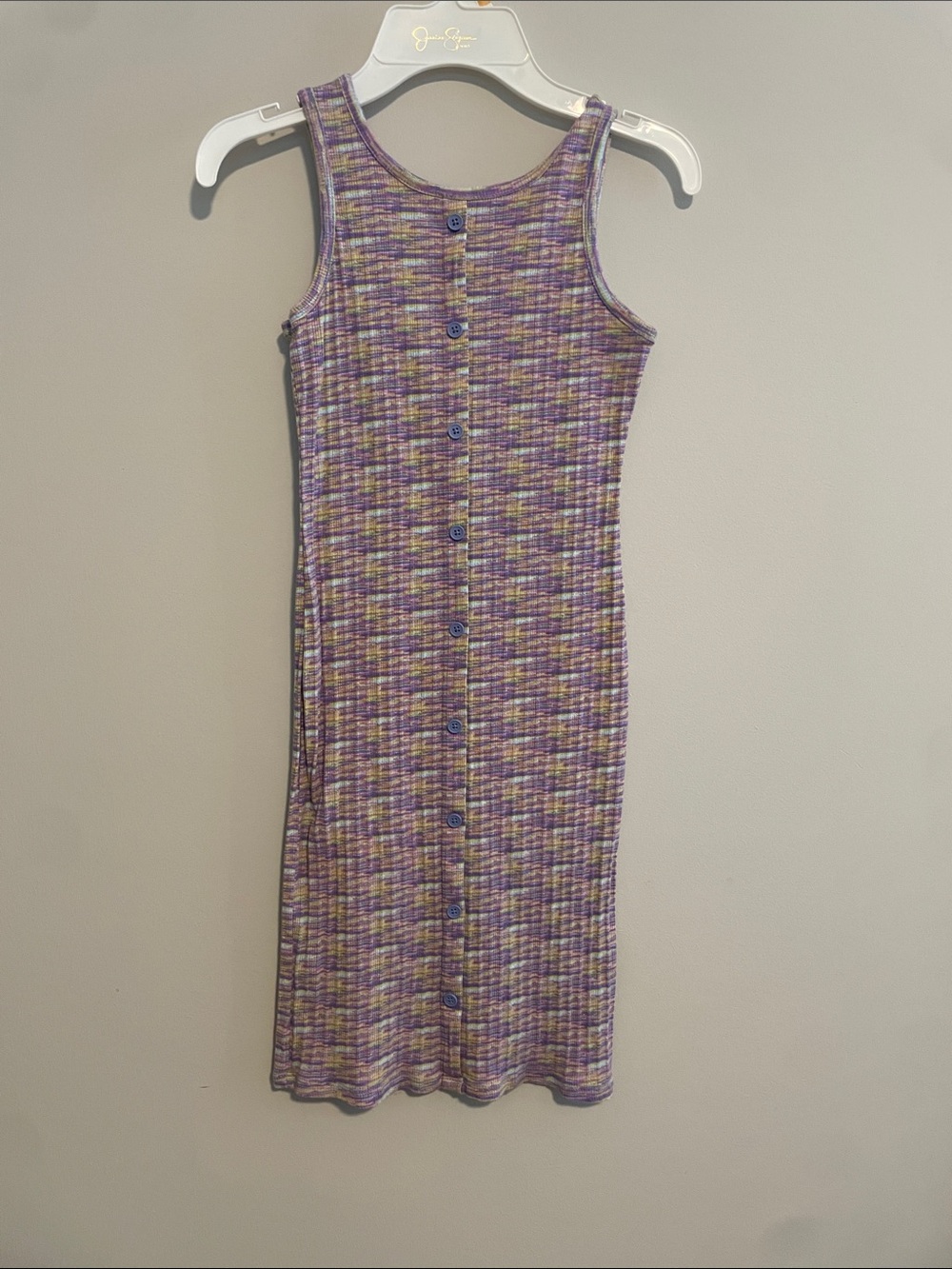 art class Purple Multi-Stripe Ribbed Button-Front Midi Dress